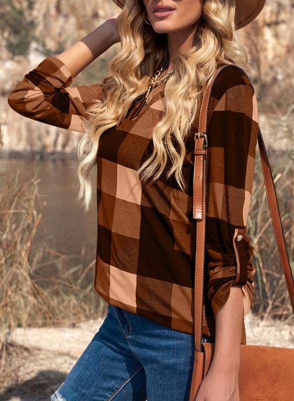 Lightweight women's checked top, designed for comfortable and stylish spring wear.