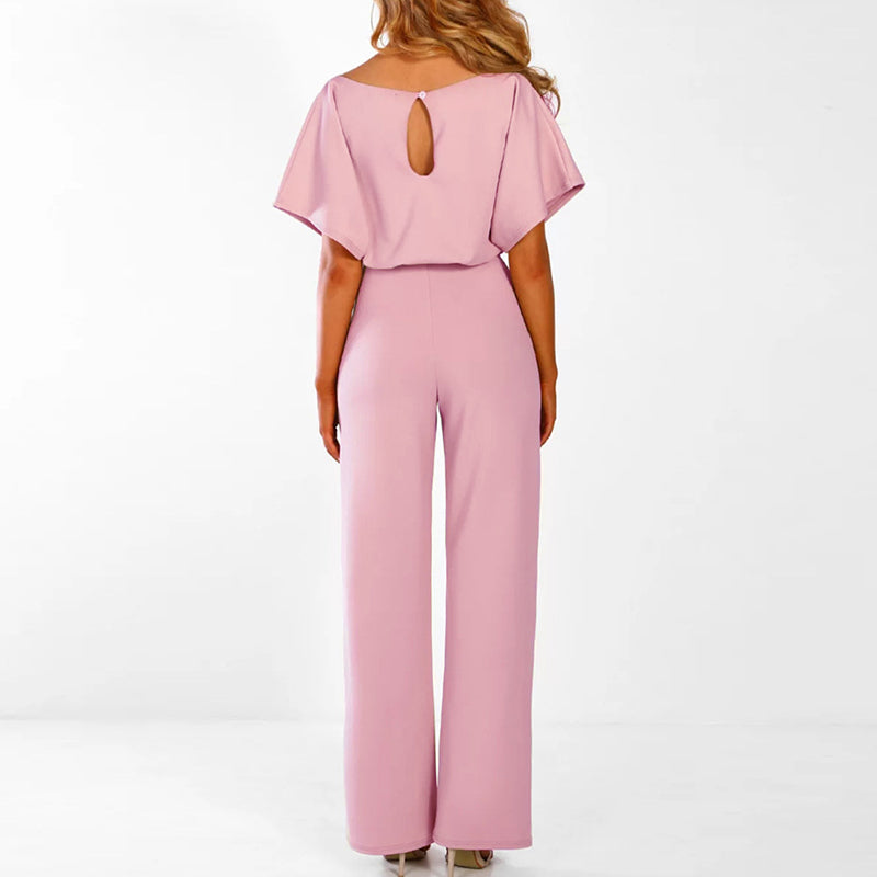 Stylish women's elegant wide-leg jumpsuit, suitable for summer parties.
