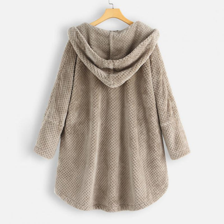 Warm women's reversible hooded fleece jacket. Soft material for ultimate coziness and everyday style.