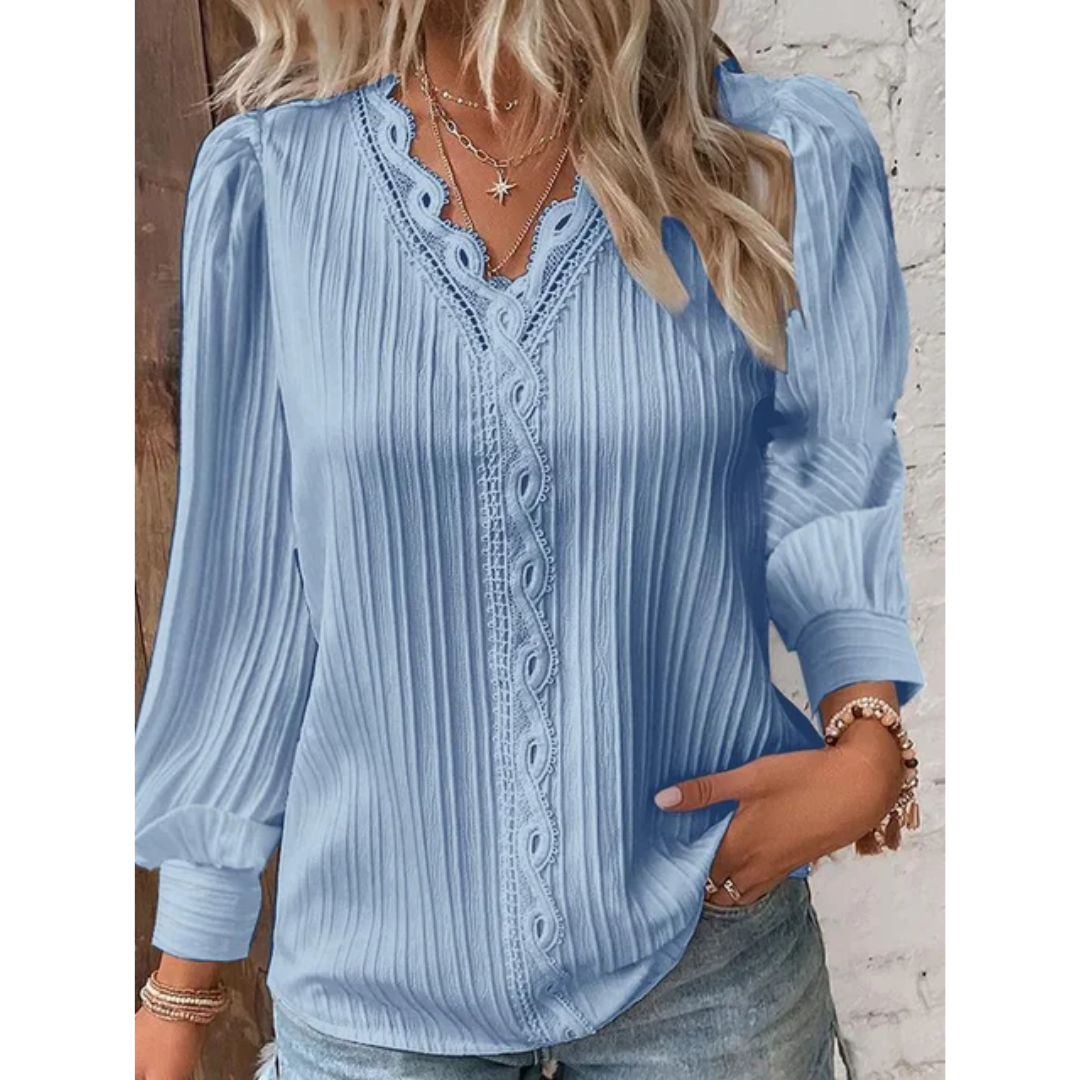 Stylish women's V-neck long sleeve blouse for versatile casual wear & office fashion. Comfortable everyday top.