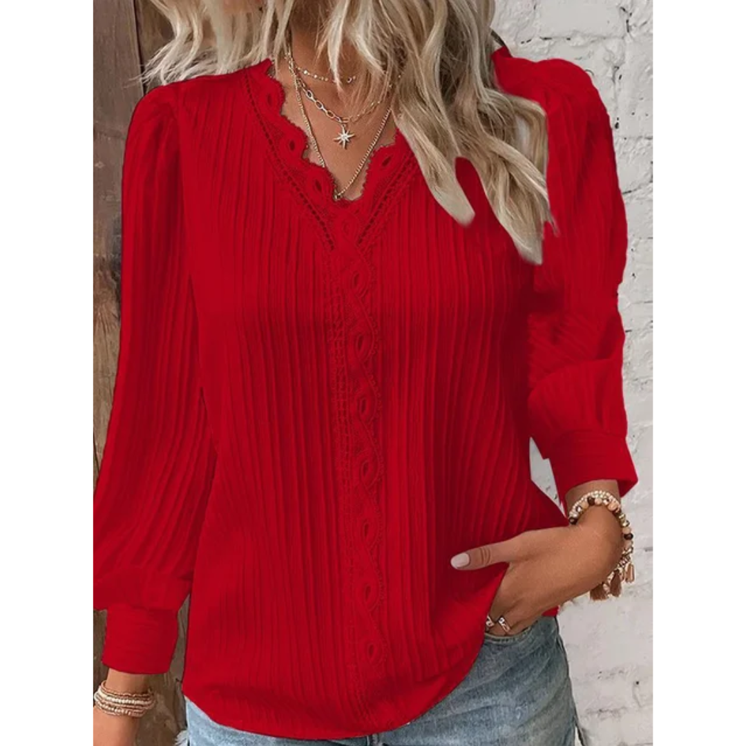 Chic women's V-neck long sleeve blouse. A stylish and versatile top, perfect as an everyday essential.