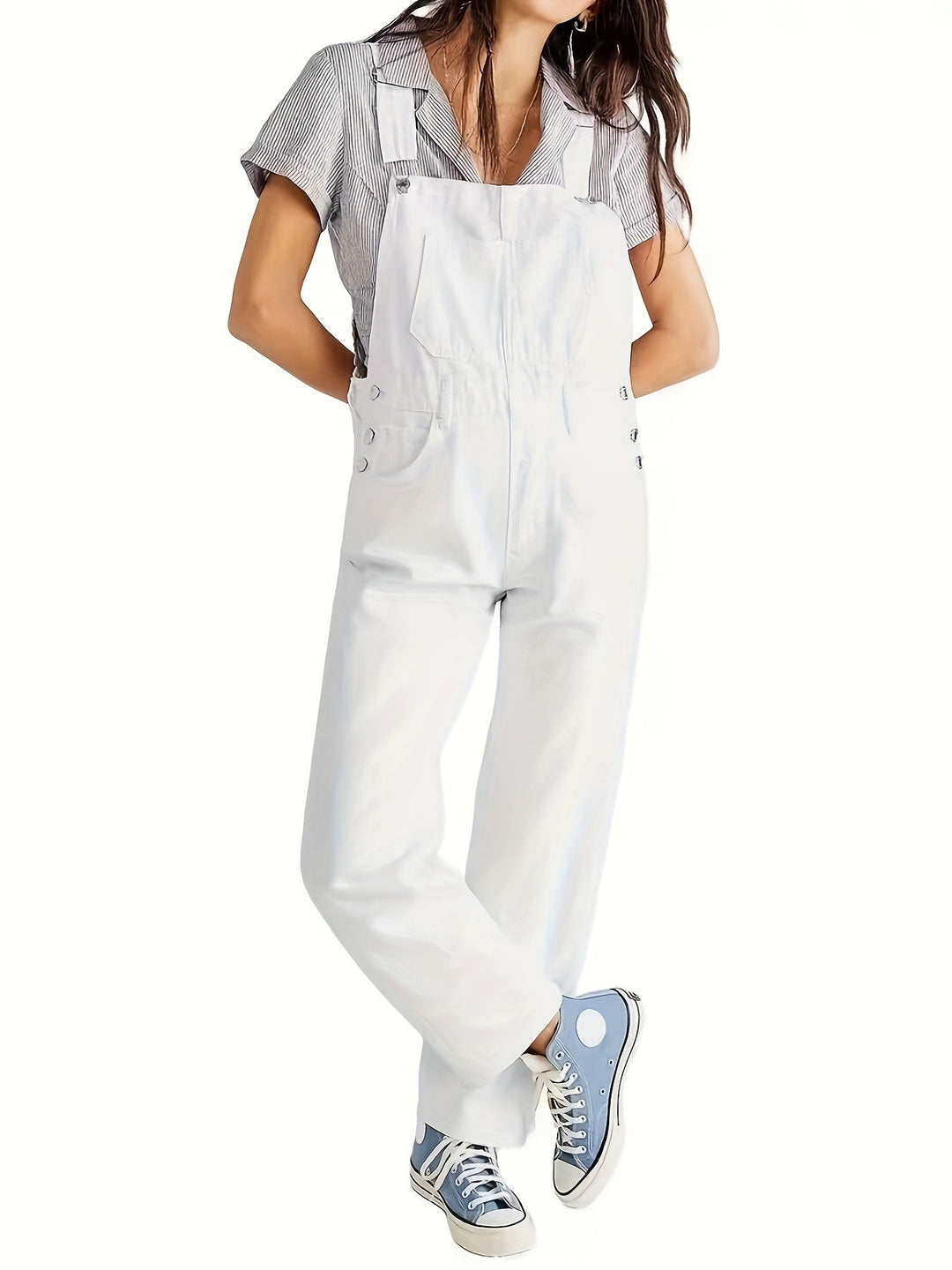 Women's everyday denim jumpsuit, providing comfort and style for active casual wear.
