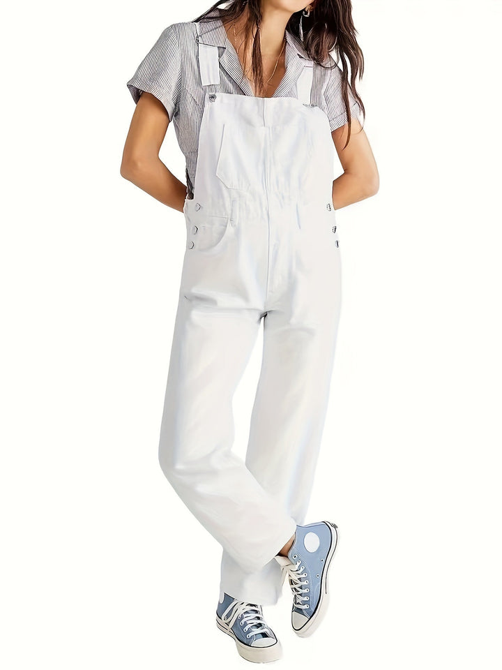 Women's everyday denim jumpsuit, providing comfort and style for active casual wear.