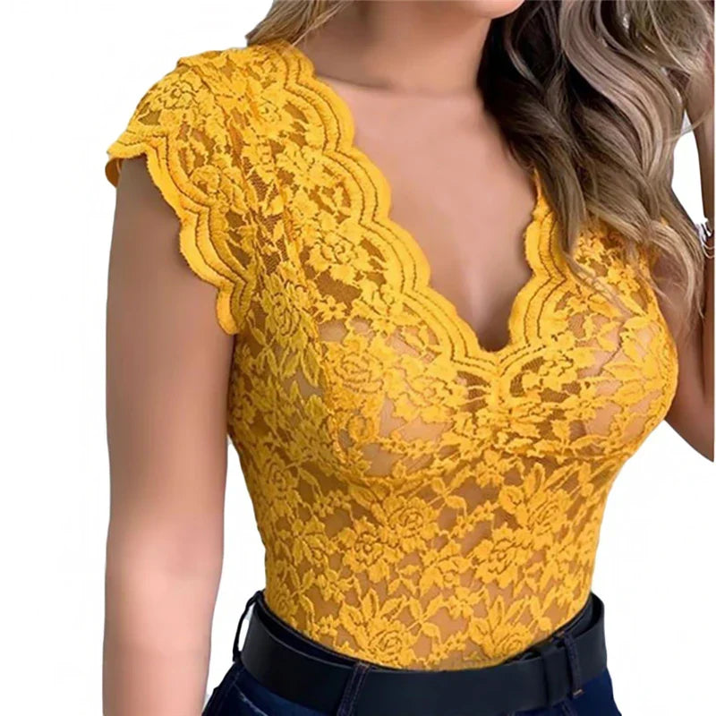 Delicate floral lace summer top for women. Airy, sleeveless design for comfortable and stylish warm weather.