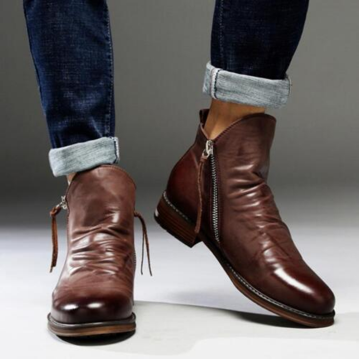 Versatile Men's Fashion Ankle Boots with Side Zip, ideal for both formal and casual daily outfits.