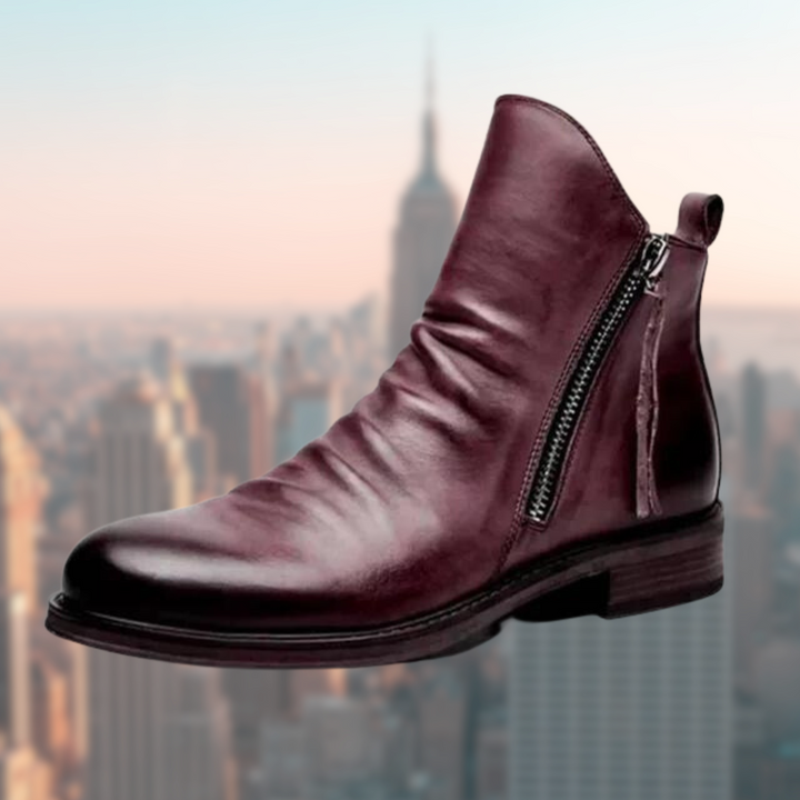 Premium Men's Dress Ankle Boots with Side Zip, offering sleek style & easy wear for any occasion.