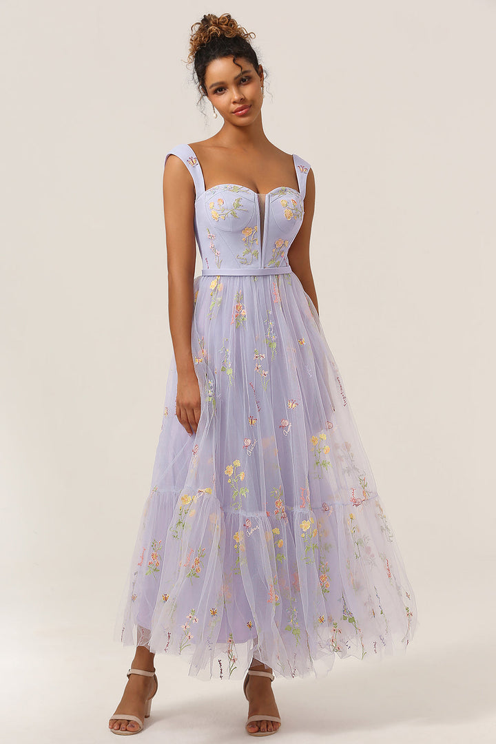 Luxurious women's embroidered A-line ball gown, a long formal dress for glamorous events.