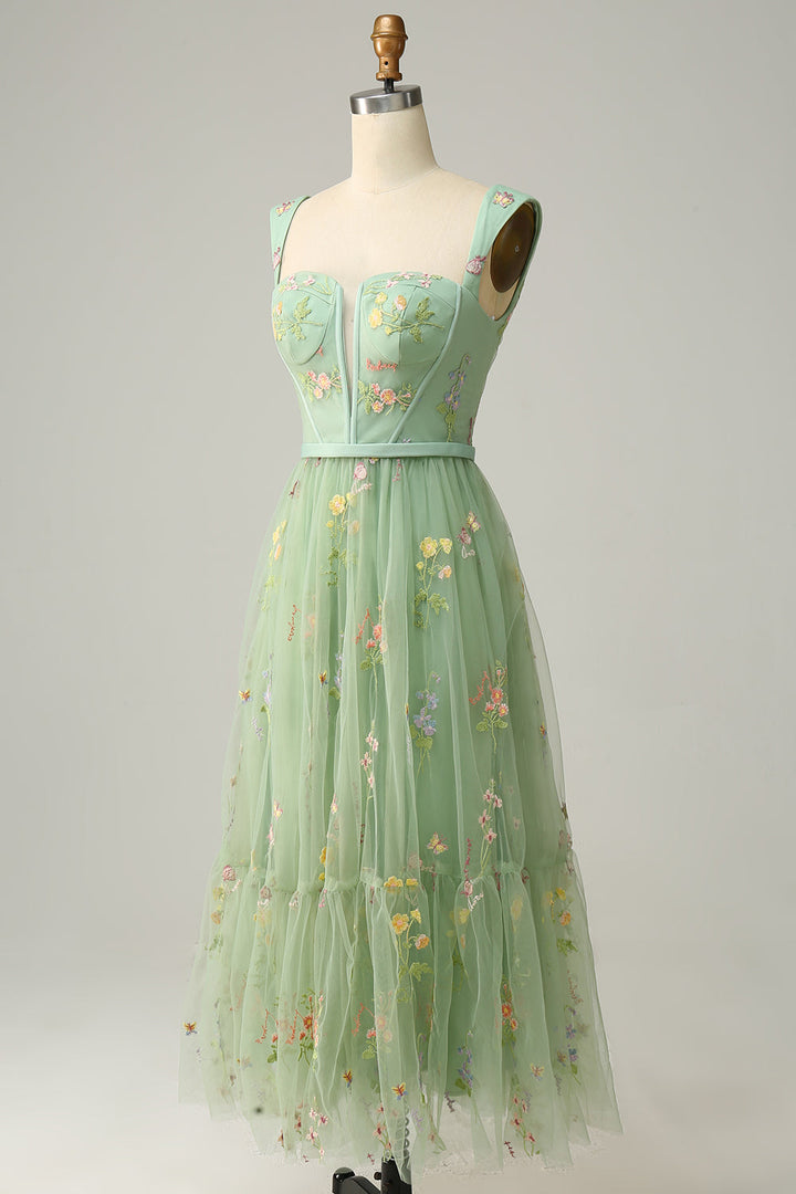Beautifully embroidered long A-line evening dress for women, ideal for weddings & formal parties.