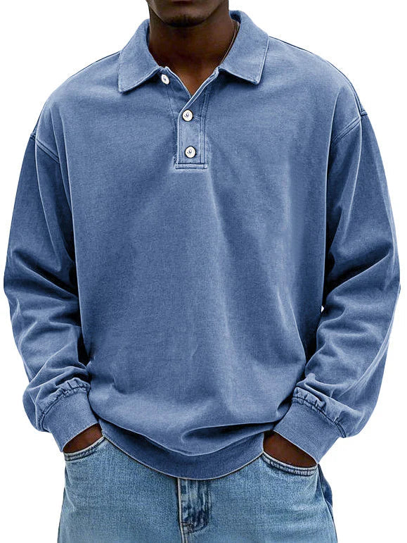 Men's classic long-sleeved polo shirt in a versatile color, perfect for smart casual and everyday comfort.