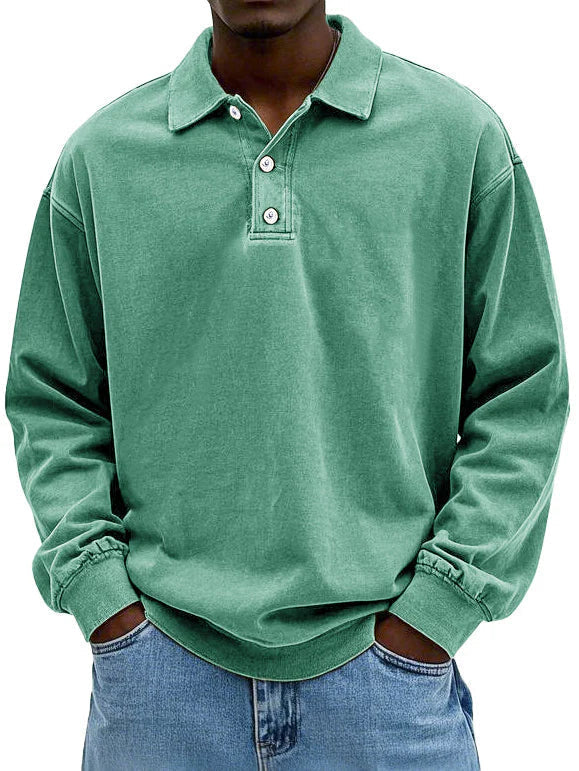Collared men's long-sleeved polo shirt, a timeless classic for smart casual fashion and everyday comfort.