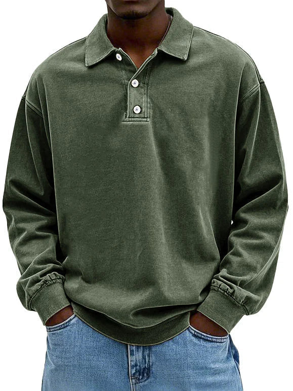 Men's long-sleeved collared polo shirt, comfortable and ideal for everyday wear, casual, and smart casual style.