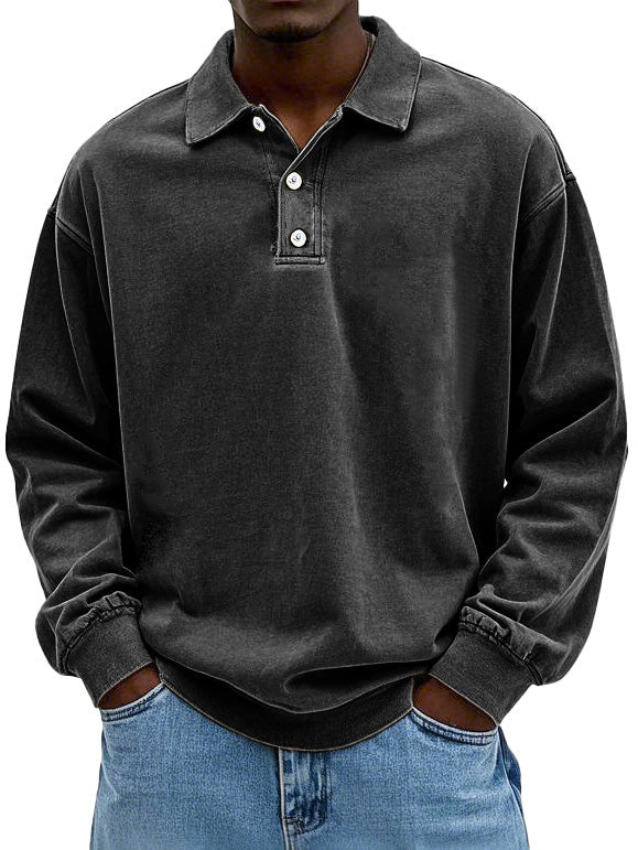 Simple men's classic long-sleeved polo, a versatile collared top for smart casual, men's fashion, and comfort.