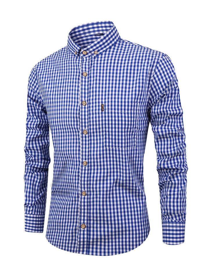 Modern men's stylish check pattern shirt, long sleeve, comfortable for casual or smart casual everyday wear.