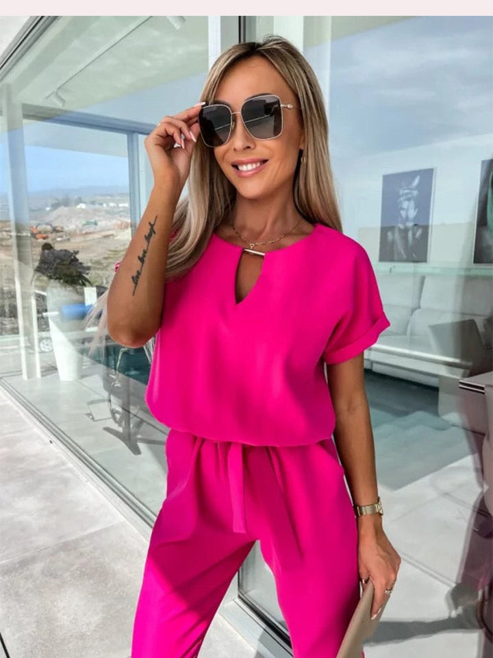 Fashionable V-neck women's wide leg jumpsuit, a comfortable and elegant outfit for modern women.
