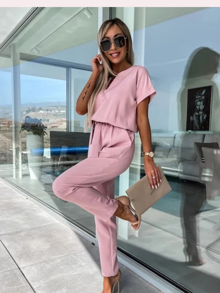 Stylish Elise Patty wide leg jumpsuit for women, elegant V-neck design for versatile casual or evening wear.