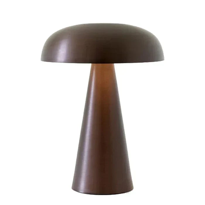 Elegant ShroomLite portable LED table lamp, bronze finish, wireless, modern home decor accent.