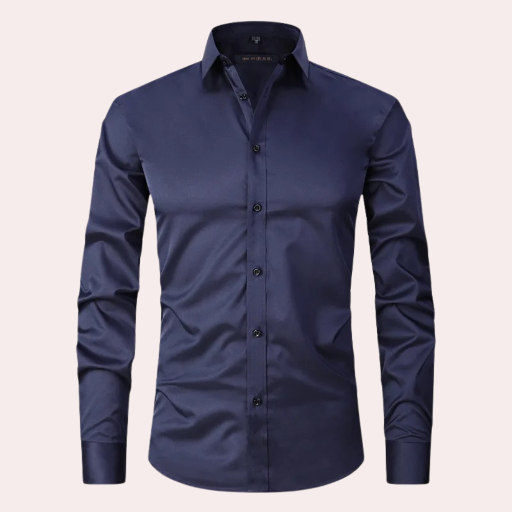 Versatile men's stretch dress shirt, perfect for work or casual events, ensuring all-day comfort.