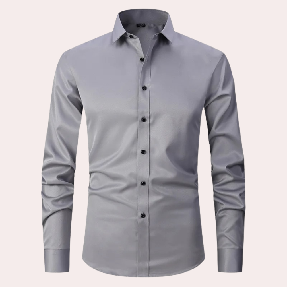 Stylish men's long sleeve stretch dress shirt; versatile for both casual & formal modern fashion.