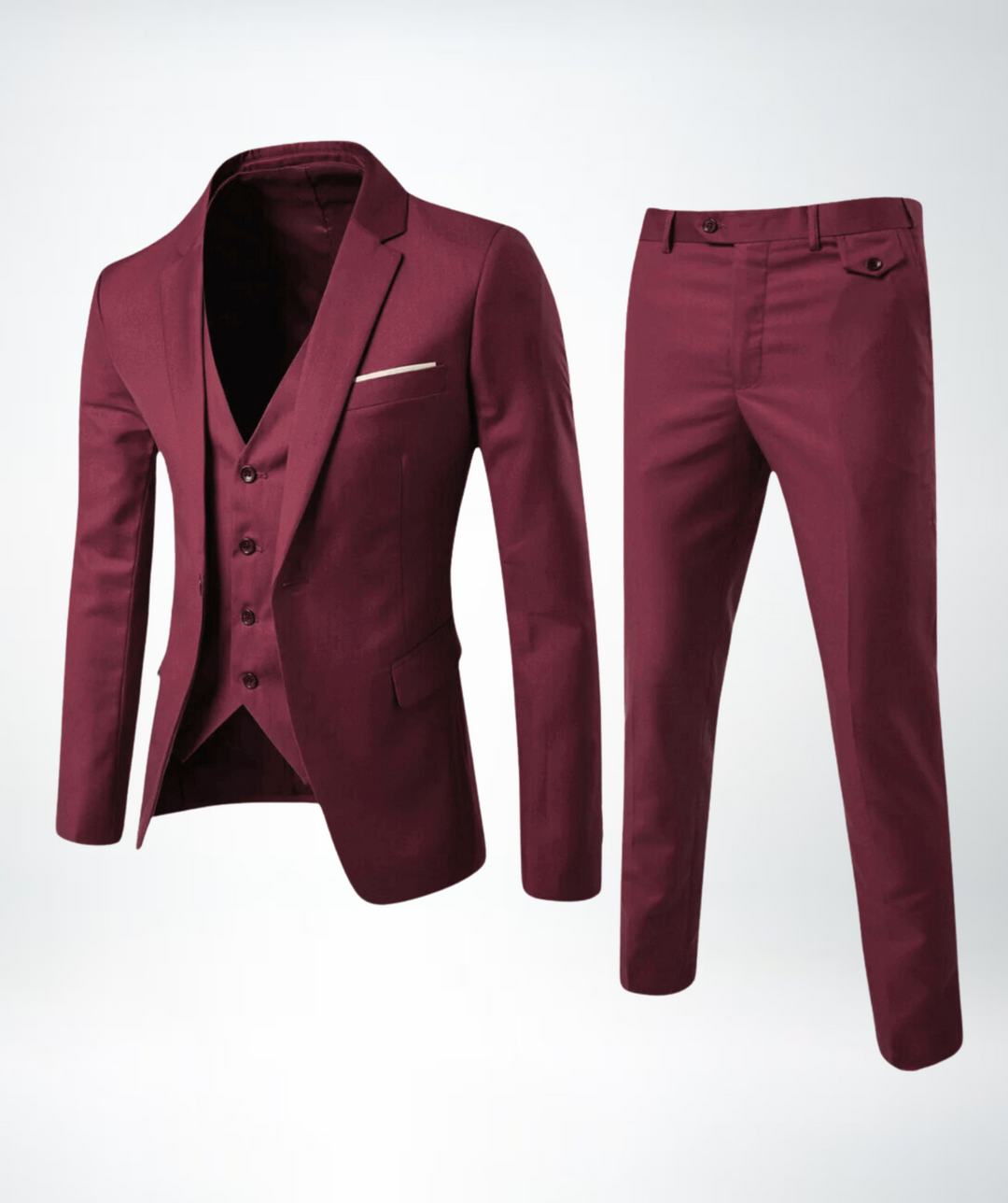 Sophisticated men's three-piece formal suit, a complete outfit set for elegant grooms and sharp business professionals.