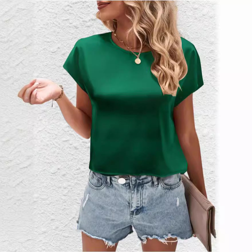 Women's stylish batwing sleeve top with a round neck, perfect for a casual and modern look.