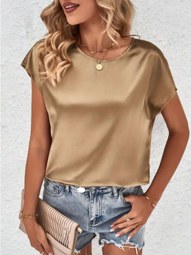 Casual women's batwing sleeve shirt with a round neck, a versatile and comfortable addition to any wardrobe.
