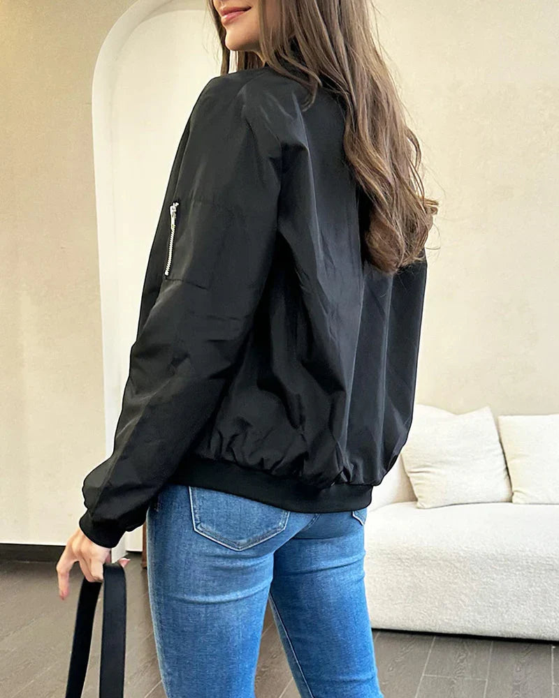 Casual women's bomber jacket, lightweight & comfortable. Stylish outerwear for everyday versatile fashion.