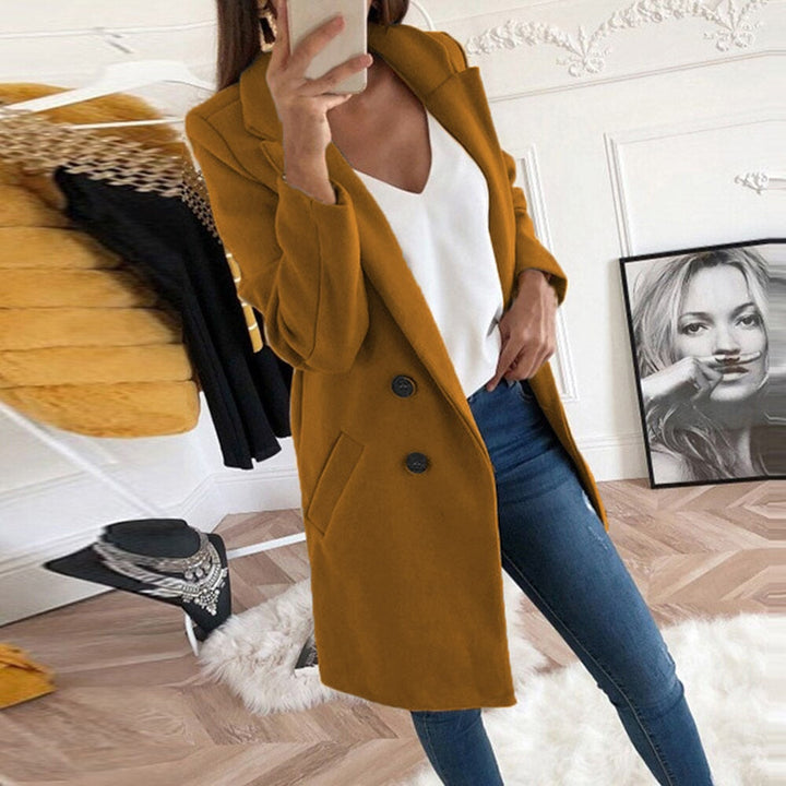 Chic button-front women's coat, elegant and versatile, a fashion outerwear staple.