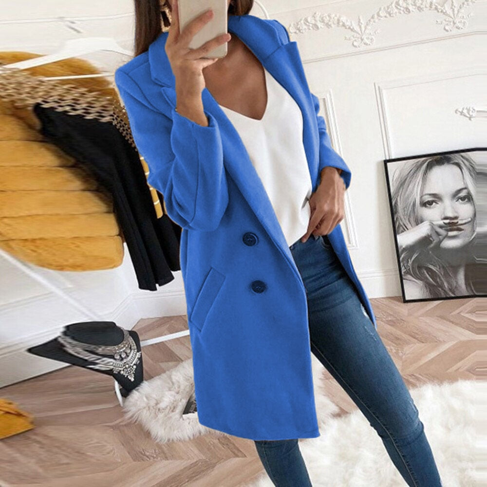Mila women's elegant coat, a long-sleeve, timeless style for modern fashion apparel.