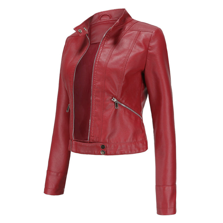 Tailored women's black leather jacket. Classic style, chic for spring & fall fashion looks.
