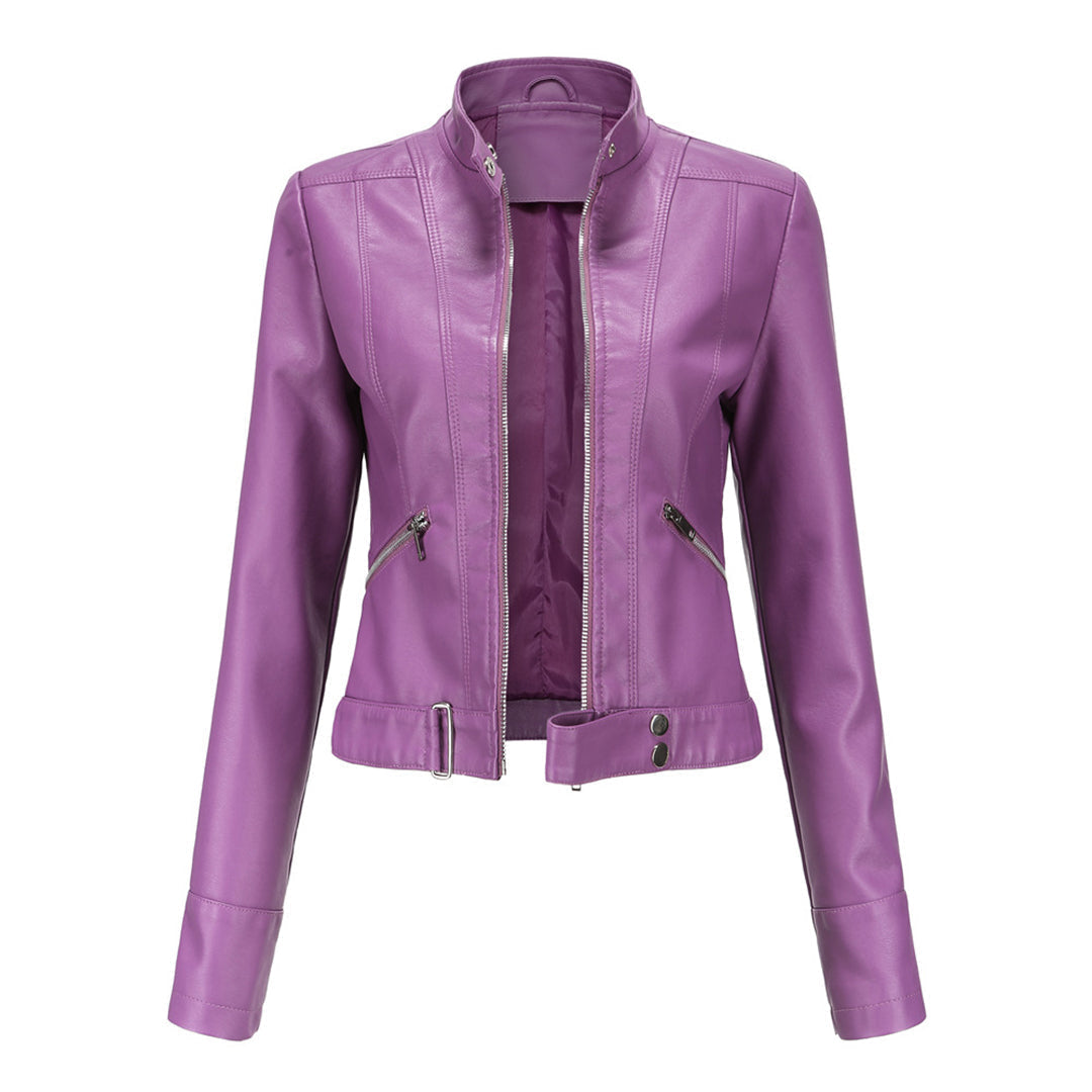 Elegant women's tailored leather jacket. A versatile and classic statement piece for chic style.