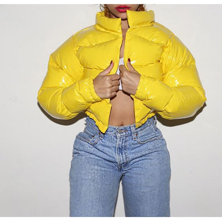 Stylish women's casual jacket, warm puffer bomber for fall & winter.
