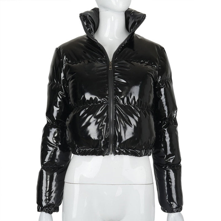 Women's cozy winter jacket, a trendy puffer bomber outerwear piece.