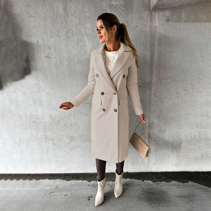 Warm Elara long winter coat for women. Perfect outerwear for cold weather, elegant & stylish winter fashion.