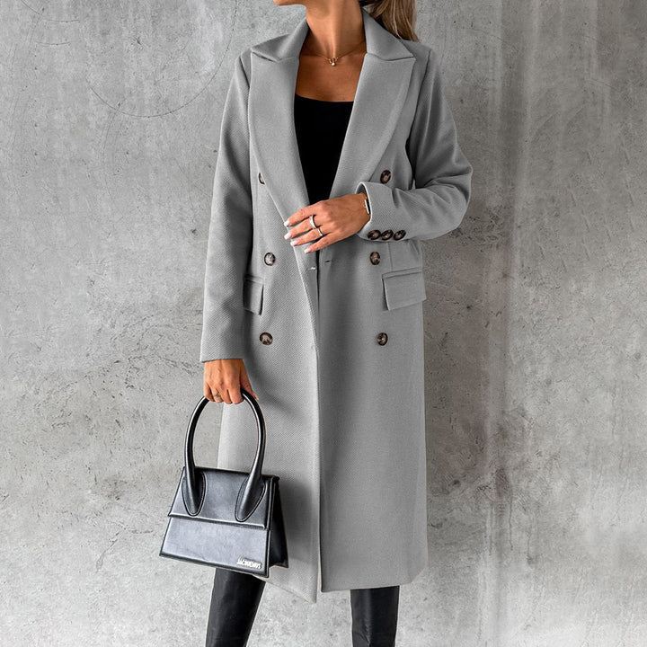 Elegant Elara Women's Winter Coat. A stylish jacket, warm outerwear for sophisticated cold weather fashion.