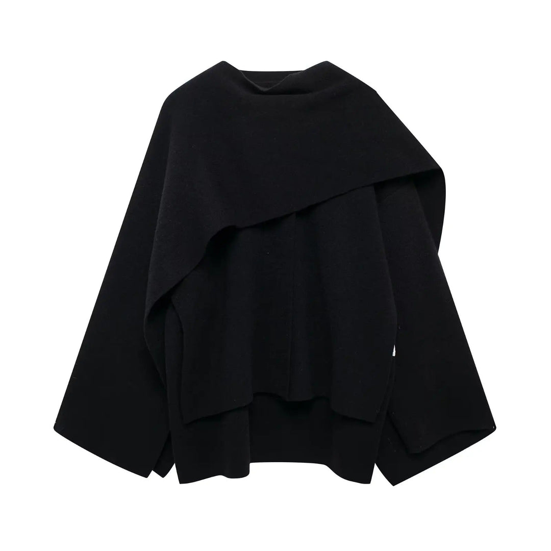 Effortless chic women's winter poncho, warm & stylish asymmetrical design for cozy layering.