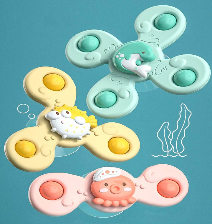 Infant developmental toy: 3-pack of sensory spinners with strong suction cups, ideal for early learning & play.