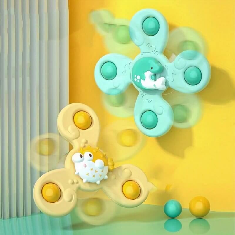 Baby's first sensory toy: 3 vibrant suction spinners, perfect for high chairs, baths, & travel entertainment.