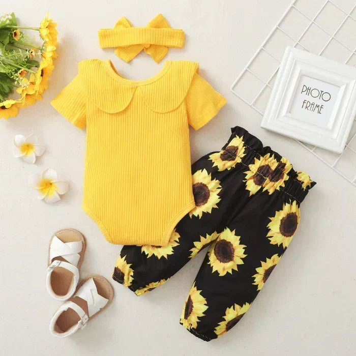 Baby Girls' 2-Piece Sunflower Outfit Set with long sleeves, perfect fall fashion.
