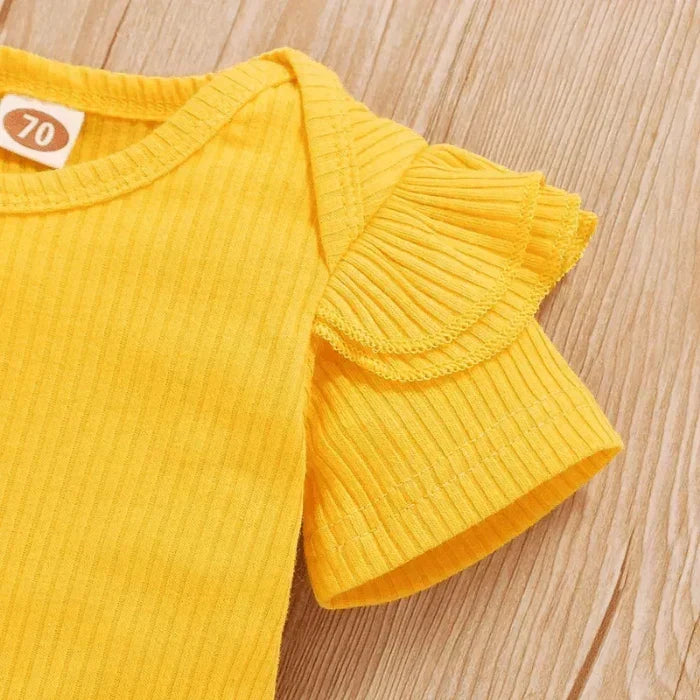 Cute long-sleeve top with bright sunflower design from the baby girl's fall 2-piece outfit.