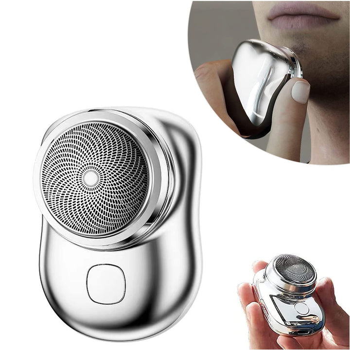 Close-up of a men's electric rotary shaver head. Cordless, waterproof for a smooth and comfortable face shave.