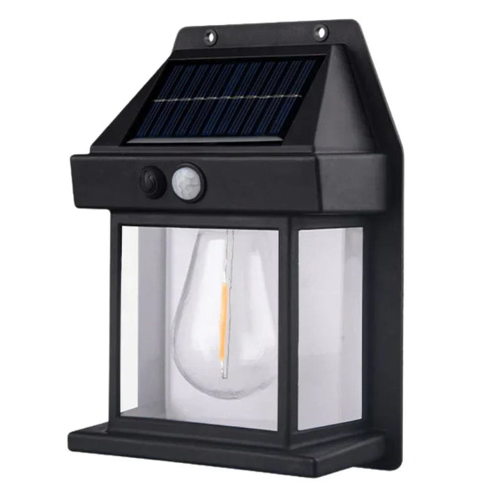 Weather-resistant solar LED wall lamp for patios & gardens. Eco-friendly, automatic sensor outdoor lighting.