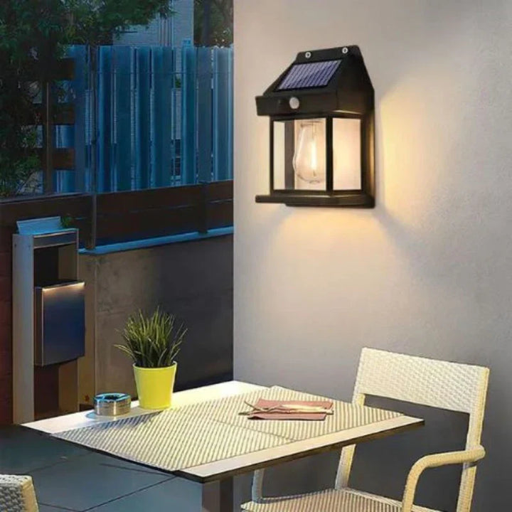 Sleek, sustainable solar wall lamp (Solaris) for eco-friendly outdoor lighting. Perfect garden decor.