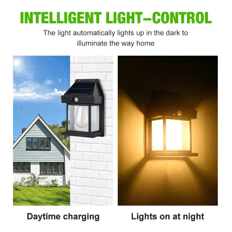 Energy-saving LED solar wall lamp, perfect for sustainable outdoor lighting. Eco-friendly garden decor with auto sensor.