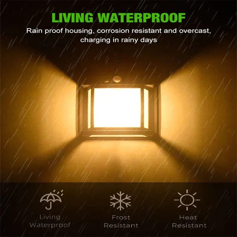Outdoor solar wall lamp with automatic sensor. Sustainable LED lighting for garden, patio, & landscape decor.