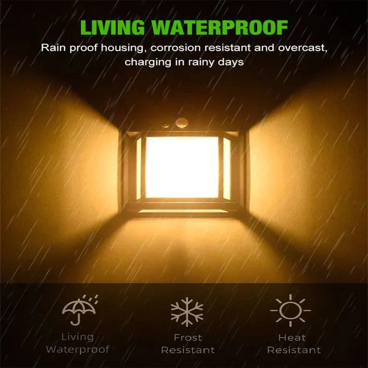 Outdoor solar wall lamp with automatic sensor. Sustainable LED lighting for garden, patio, & landscape decor.