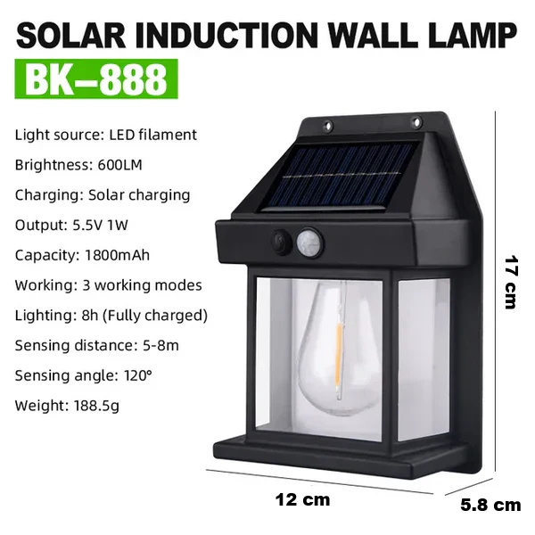Modern sustainable solar wall lamp (Solaris) for elegant outdoor lighting. Energy-saving LED garden decor.
