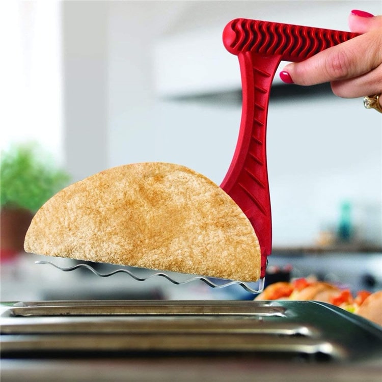 Red Kitchen Taco Toaster Shell Maker for crispy, oil-free taco shells. Perfect kitchen gadget for taco night.