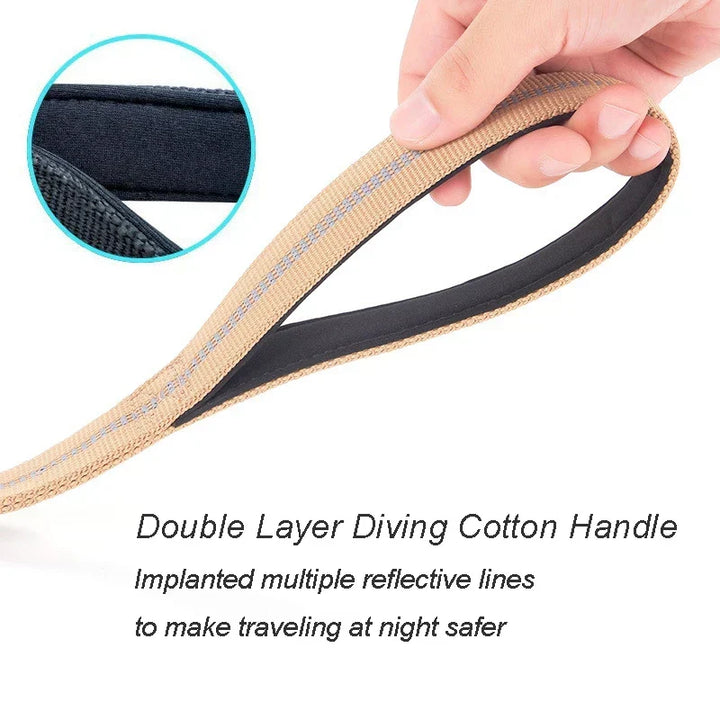 Bungee tactical dog leash for large dogs. Heavy-duty construction, shock-absorbing & dual handles for control.