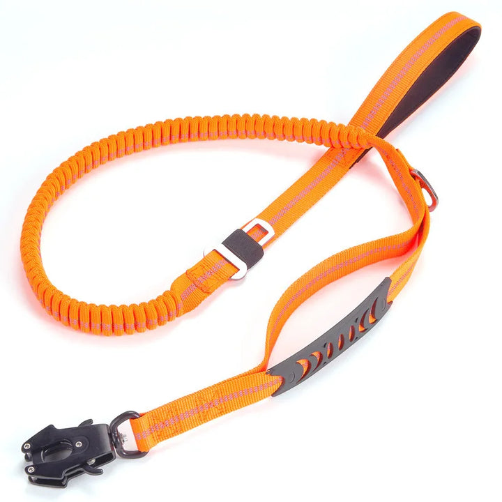 Pet safety heavy-duty tactical dog leash with reflective strips & dual padded handles for strong dogs.