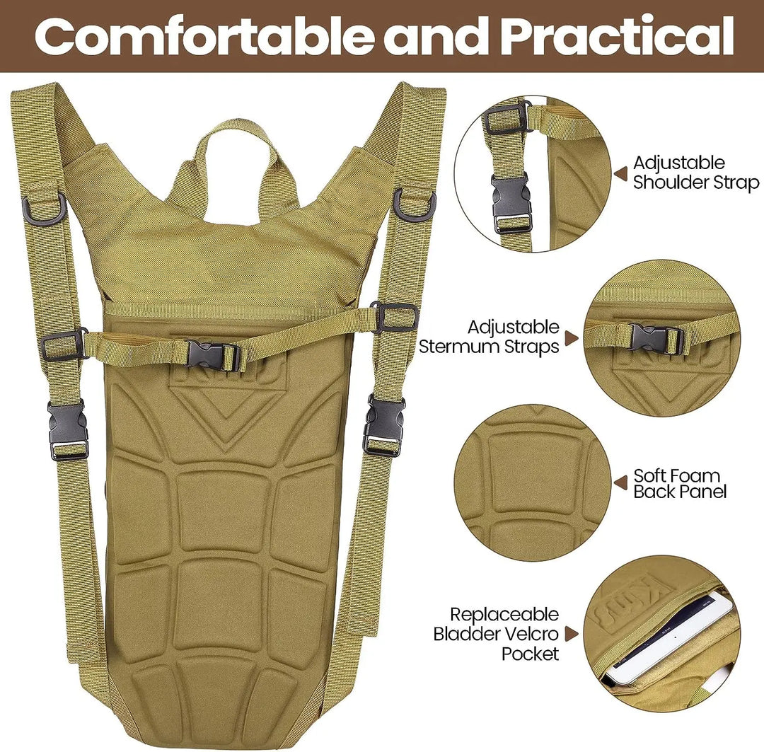 Versatile unisex tactical hydration pack with 3-liter bladder, an essential for outdoor gear.